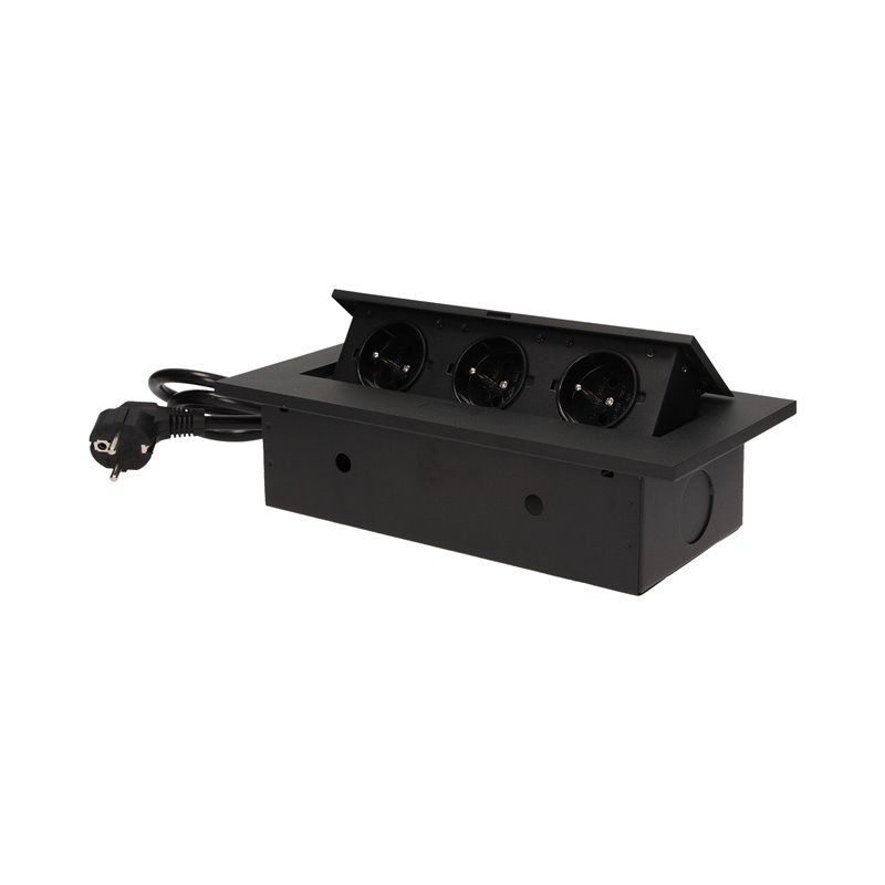GNIAZDO MEBLOWE WPUSZCZANE W BLAT Z GRUBYM RANTEM 3X2P+Z, PRZEWÓD 1,5M 3X1,5MM2, CZARNE ORNO GNIAZDO MEBLOWE WPUSZCZANE W BLAT Z GRUBYM RANTEM 3X2P+Z, PRZEWÓD 1,5M 3X1,5MM2, CZARNE ORNO