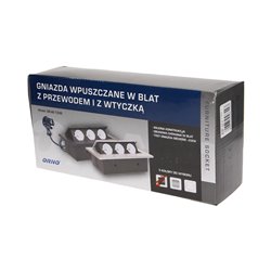 GNIAZDO MEBLOWE WPUSZCZANE W BLAT Z GRUBYM RANTEM 3X2P+Z, PRZEWÓD 1,5M 3X1,5MM2, CZARNE ORNO GNIAZDO MEBLOWE WPUSZCZANE W BLAT Z GRUBYM RANTEM 3X2P+Z, PRZEWÓD 1,5M 3X1,5MM2, CZARNE ORNO