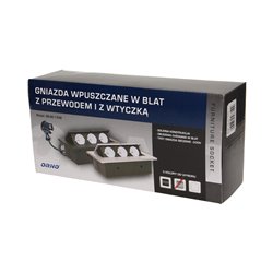 GNIAZDO MEBLOWE WPUSZCZANE W BLAT Z GRUBYM RANTEM 3X2P+Z, PRZEWÓD 1,5M 3X1,5MM2, SREBRNE ORNO GNIAZDO MEBLOWE WPUSZCZANE W BLAT Z GRUBYM RANTEM 3X2P+Z, PRZEWÓD 1,5M 3X1,5MM2, SREBRNE ORNO