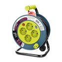 PRZEDŁUŻACZ BĘBNOWY MINI, 4 GNIAZDA 2P+Z, METALOWY STOJAK, POLWINIT H05VV-F 3X1MM2 , DŁUGOŚĆ 15M, LIMONKOWY, SCHUKO ORNO