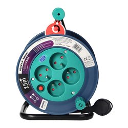 PRZEDŁUŻACZ BĘBNOWY MINI, 4 GNIAZDA 2P+Z, METALOWY STOJAK, POLWINIT H05VV-F 3X1MM2, DŁUGOŚĆ 15M, TURKUSOWY ORNO PRZEDŁUŻACZ BĘBNOWY MINI, 4 GNIAZDA 2P+Z, METALOWY STOJAK, POLWINIT H05VV-F 3X1MM2, DŁUGOŚĆ 15M, TURKUSOWY ORNO