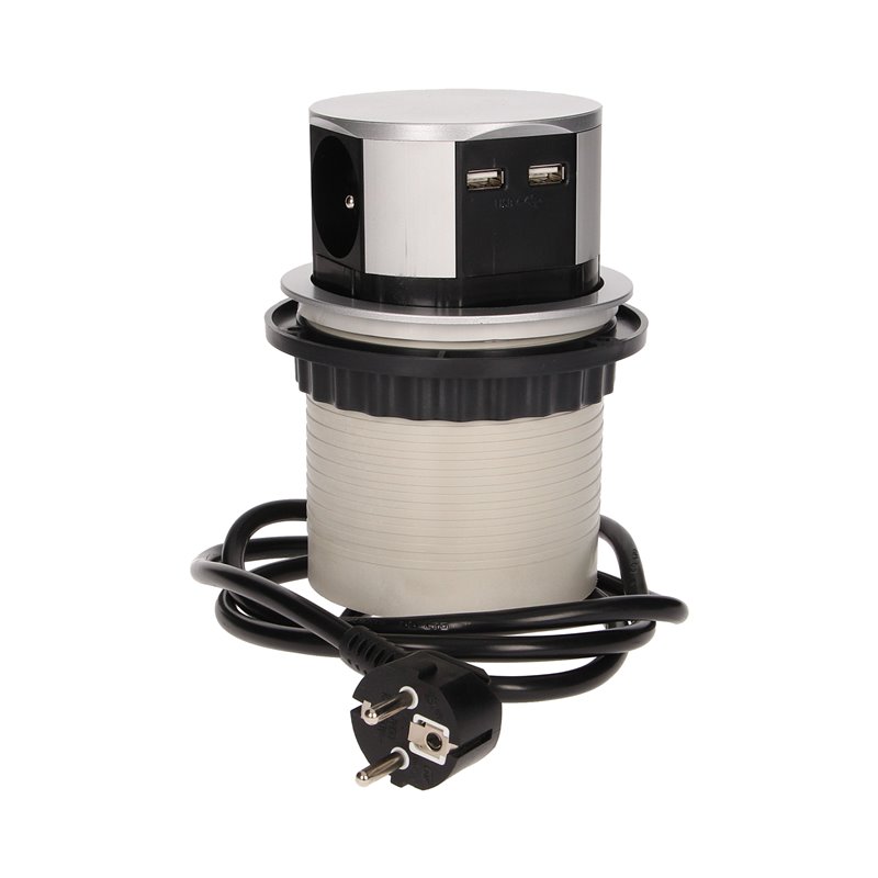 GNIAZDO MEBLOWE O10CM WYSUWANE Z BLATU Z ŁADOWARKĄ USB I PRZEWODEM 1,5M, 3X2P+Z, 2XUSB ORNO GNIAZDO MEBLOWE O10CM WYSUWANE Z BLATU Z ŁADOWARKĄ USB I PRZEWODEM 1,5M, 3X2P+Z, 2XUSB ORNO