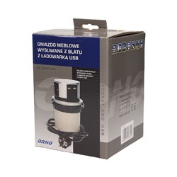 GNIAZDO MEBLOWE O10CM WYSUWANE Z BLATU Z ŁADOWARKĄ USB I PRZEWODEM 1,5M, 3X2P+Z, 2XUSB ORNO GNIAZDO MEBLOWE O10CM WYSUWANE Z BLATU Z ŁADOWARKĄ USB I PRZEWODEM 1,5M, 3X2P+Z, 2XUSB ORNO