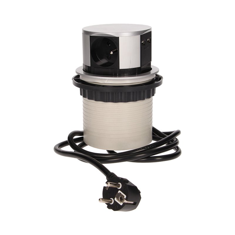 GNIAZDO MEBLOWE O10CM WYSUWANE Z BLATU Z ŁADOWARKĄ USB I PRZEWODEM 1,5M, 3X2P+Z, 2XUSB ORNO GNIAZDO MEBLOWE O10CM WYSUWANE Z BLATU Z ŁADOWARKĄ USB I PRZEWODEM 1,5M, 3X2P+Z, 2XUSB ORNO