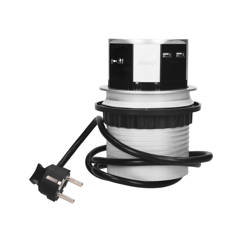 GNIAZDO MEBLOWE O10CM WYSUWANE Z BLATU Z ŁADOWARKĄ USB I PRZEWODEM 1,5M, 3X2P+Z, 2XUSB, WERSJA SCHUKO ORNO GNIAZDO MEBLOWE O10CM WYSUWANE Z BLATU Z ŁADOWARKĄ USB I PRZEWODEM 1,5M, 3X2P+Z, 2XUSB, WERSJA SCHUKO ORNO