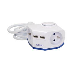 PRZEDŁUŻACZ ROGOWY Z PŁASKĄ WTYCZKA I ŁADOWARKĄ, 2X2P+Z, 2XUSB, PRZEWÓD 1,5M 3X1MM ORNO PRZEDŁUŻACZ ROGOWY Z PŁASKĄ WTYCZKA I ŁADOWARKĄ, 2X2P+Z, 2XUSB, PRZEWÓD 1,5M 3X1MM ORNO
