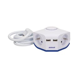 PRZEDŁUŻACZ ROGOWY Z PŁASKĄ WTYCZKA I ŁADOWARKĄ, 2X2P+Z, 2XUSB, PRZEWÓD 1,5M 3X1MM ORNO PRZEDŁUŻACZ ROGOWY Z PŁASKĄ WTYCZKA I ŁADOWARKĄ, 2X2P+Z, 2XUSB, PRZEWÓD 1,5M 3X1MM ORNO