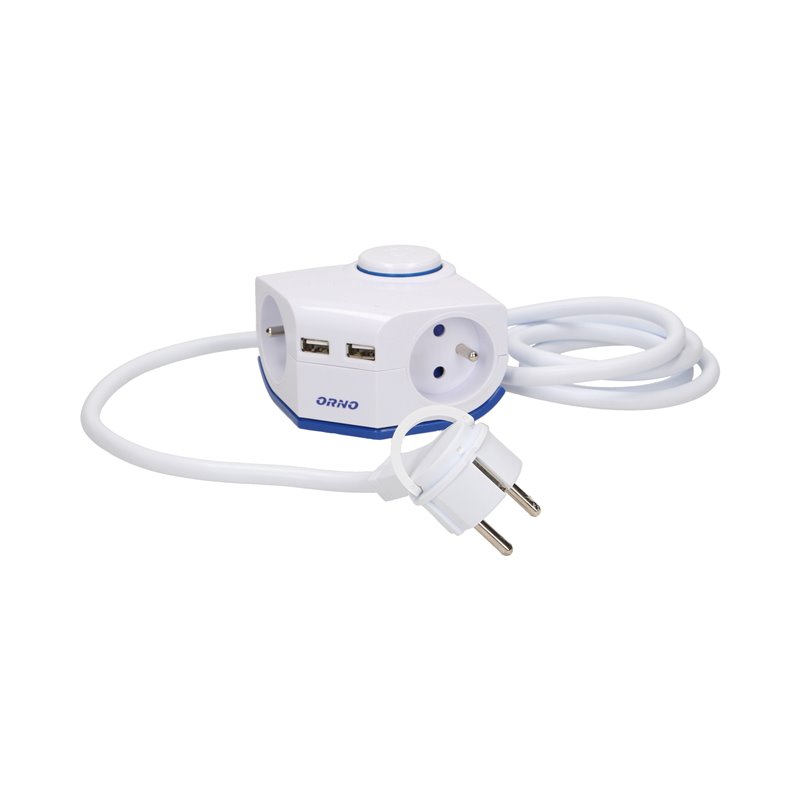 PRZEDŁUŻACZ ROGOWY Z PŁASKĄ WTYCZKA I ŁADOWARKĄ, 2X2P+Z, 2XUSB, PRZEWÓD 1,5M 3X1MM ORNO PRZEDŁUŻACZ ROGOWY Z PŁASKĄ WTYCZKA I ŁADOWARKĄ, 2X2P+Z, 2XUSB, PRZEWÓD 1,5M 3X1MM ORNO