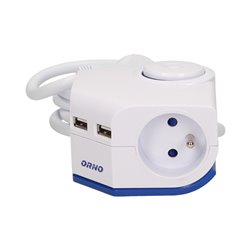 PRZEDŁUŻACZ ROGOWY Z PŁASKĄ WTYCZKA I ŁADOWARKĄ, 2X2P+Z, 2XUSB, PRZEWÓD 1,5M 3X1MM ORNO PRZEDŁUŻACZ ROGOWY Z PŁASKĄ WTYCZKA I ŁADOWARKĄ, 2X2P+Z, 2XUSB, PRZEWÓD 1,5M 3X1MM ORNO