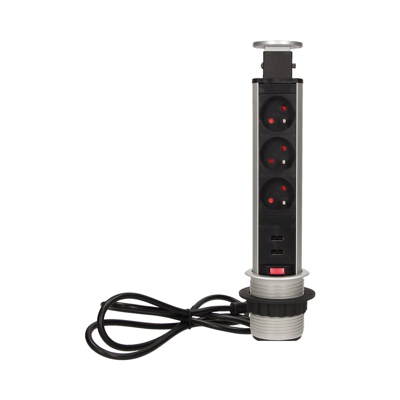 GNIAZDO MEBLOWE O6CM WYSUWANE Z BLATU Z ŁADOWARKĄ USB, BLOKADĄ I PRZEWODEM 1,8M, 3X2P+Z ORNO GNIAZDO MEBLOWE O6CM WYSUWANE Z BLATU Z ŁADOWARKĄ USB, BLOKADĄ I PRZEWODEM 1,8M, 3X2P+Z ORNO