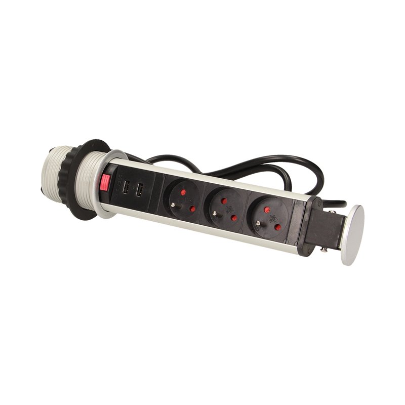 GNIAZDO MEBLOWE O6CM WYSUWANE Z BLATU Z ŁADOWARKĄ USB, BLOKADĄ I PRZEWODEM 1,8M, 3X2P+Z ORNO GNIAZDO MEBLOWE O6CM WYSUWANE Z BLATU Z ŁADOWARKĄ USB, BLOKADĄ I PRZEWODEM 1,8M, 3X2P+Z ORNO