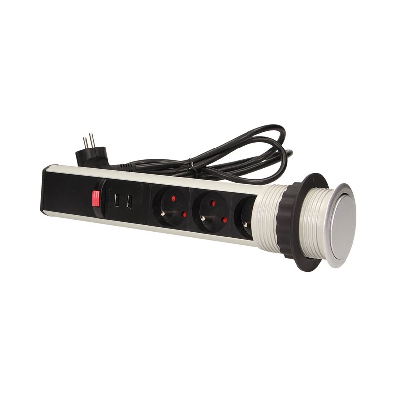 GNIAZDO MEBLOWE O6CM WYSUWANE Z BLATU Z ŁADOWARKĄ USB, BLOKADĄ I PRZEWODEM 1,8M, 3X2P+Z ORNO GNIAZDO MEBLOWE O6CM WYSUWANE Z BLATU Z ŁADOWARKĄ USB, BLOKADĄ I PRZEWODEM 1,8M, 3X2P+Z ORNO