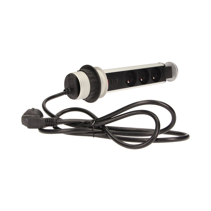 GNIAZDO MEBLOWE O6CM WYSUWANE Z BLATU Z ŁADOWARKĄ USB, BLOKADĄ I PRZEWODEM 1,8M, 3X2P+Z ORNO GNIAZDO MEBLOWE O6CM WYSUWANE Z BLATU Z ŁADOWARKĄ USB, BLOKADĄ I PRZEWODEM 1,8M, 3X2P+Z ORNO