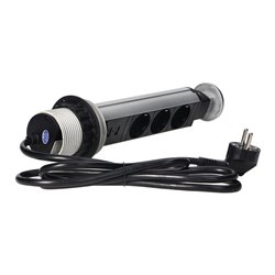GNIAZDO MEBLOWE O6CM WYSUWANE Z BLATU Z ŁADOWARKĄ USB, BLOKADĄ I PRZEWODEM 1,8M, 3X2P+Z (SCHUKO), SREBRNE ORNO GNIAZDO MEBLOWE O6CM WYSUWANE Z BLATU Z ŁADOWARKĄ USB, BLOKADĄ I PRZEWODEM 1,8M, 3X2P+Z (SCHUKO), SREBRNE ORNO