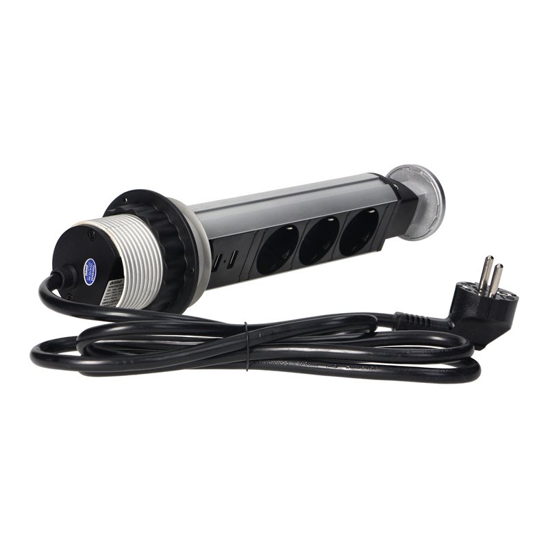 GNIAZDO MEBLOWE O6CM WYSUWANE Z BLATU Z ŁADOWARKĄ USB, BLOKADĄ I PRZEWODEM 1,8M, 3X2P+Z (SCHUKO), SREBRNE ORNO GNIAZDO MEBLOWE O6CM WYSUWANE Z BLATU Z ŁADOWARKĄ USB, BLOKADĄ I PRZEWODEM 1,8M, 3X2P+Z (SCHUKO), SREBRNE ORNO