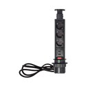 GNIAZDO MEBLOWE O6CM WYSUWANE Z BLATU Z ŁADOWARKĄ USB, BLOKADĄ I PRZEWODEM 1,8M, 3X2P+Z, CZARNE ORNO GNIAZDO MEBLOWE O6CM WYSUWANE Z BLATU Z ŁADOWARKĄ USB, BLOKADĄ I PRZEWODEM 1,8M, 3X2P+Z, CZARNE ORNO