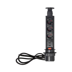 GNIAZDO MEBLOWE O6CM WYSUWANE Z BLATU Z ŁADOWARKĄ USB, BLOKADĄ I PRZEWODEM 1,8M, 3X2P+Z, CZARNE ORNO GNIAZDO MEBLOWE O6CM WYSUWANE Z BLATU Z ŁADOWARKĄ USB, BLOKADĄ I PRZEWODEM 1,8M, 3X2P+Z, CZARNE ORNO