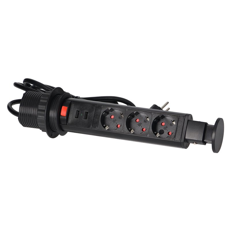 GNIAZDO MEBLOWE O6CM WYSUWANE Z BLATU Z ŁADOWARKĄ USB, BLOKADĄ I PRZEWODEM 1,8M, 3X2P+Z, CZARNE ORNO GNIAZDO MEBLOWE O6CM WYSUWANE Z BLATU Z ŁADOWARKĄ USB, BLOKADĄ I PRZEWODEM 1,8M, 3X2P+Z, CZARNE ORNO