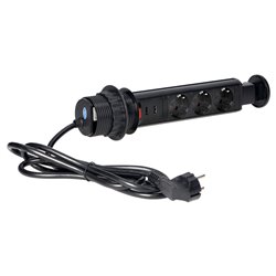 GNIAZDO MEBLOWE O6CM WYSUWANE Z BLATU Z ŁADOWARKĄ USB, BLOKADĄ I PRZEWODEM 1,8M, 3X2P+Z, CZARNE ORNO GNIAZDO MEBLOWE O6CM WYSUWANE Z BLATU Z ŁADOWARKĄ USB, BLOKADĄ I PRZEWODEM 1,8M, 3X2P+Z, CZARNE ORNO