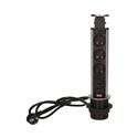 GNIAZDO MEBLOWE O6CM WYSUWANE Z BLATU Z ŁADOWARKĄ USB, BLOKADĄ I PRZEWODEM 1,8M, 3X2P+Z, 2XUSB, INOX ORNO