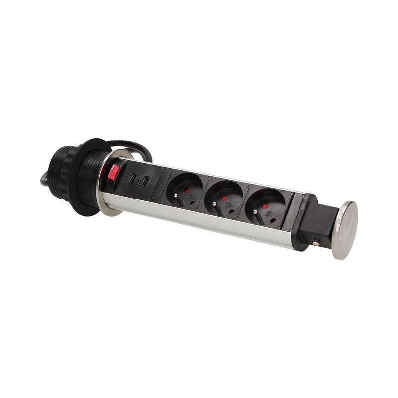 GNIAZDO MEBLOWE O6CM WYSUWANE Z BLATU Z ŁADOWARKĄ USB, BLOKADĄ I PRZEWODEM 1,8M, 3X2P+Z, 2XUSB, INOX ORNO GNIAZDO MEBLOWE O6CM WYSUWANE Z BLATU Z ŁADOWARKĄ USB, BLOKADĄ I PRZEWODEM 1,8M, 3X2P+Z, 2XUSB, INOX ORNO