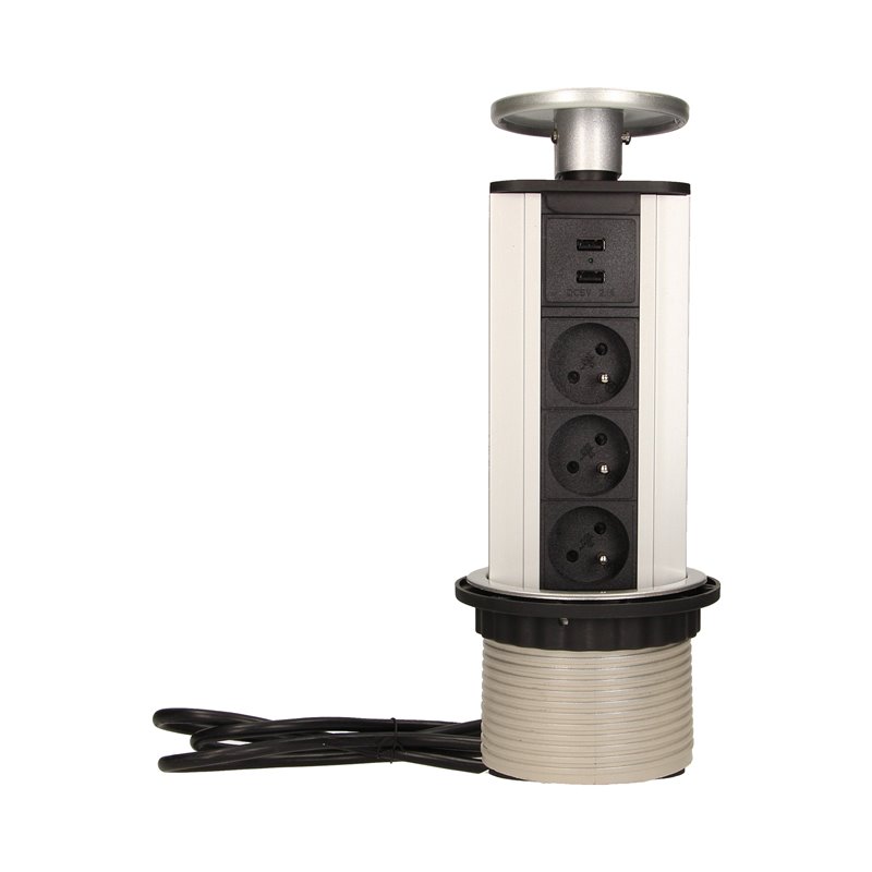 GNIAZDO MEBLOWE O10CM WYSUWANE Z BLATU Z ŁADOWARKĄ USB I PRZEWODEM 1,8M, 3X2P+Z, 2XUSB ORNO GNIAZDO MEBLOWE O10CM WYSUWANE Z BLATU Z ŁADOWARKĄ USB I PRZEWODEM 1,8M, 3X2P+Z, 2XUSB ORNO