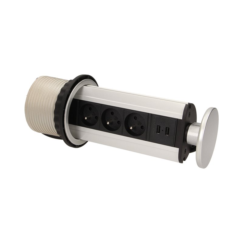 GNIAZDO MEBLOWE O10CM WYSUWANE Z BLATU Z ŁADOWARKĄ USB I PRZEWODEM 1,8M, 3X2P+Z, 2XUSB ORNO GNIAZDO MEBLOWE O10CM WYSUWANE Z BLATU Z ŁADOWARKĄ USB I PRZEWODEM 1,8M, 3X2P+Z, 2XUSB ORNO