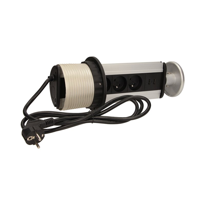 GNIAZDO MEBLOWE O10CM WYSUWANE Z BLATU Z ŁADOWARKĄ USB I PRZEWODEM 1,8M, 3X2P+Z, 2XUSB ORNO GNIAZDO MEBLOWE O10CM WYSUWANE Z BLATU Z ŁADOWARKĄ USB I PRZEWODEM 1,8M, 3X2P+Z, 2XUSB ORNO