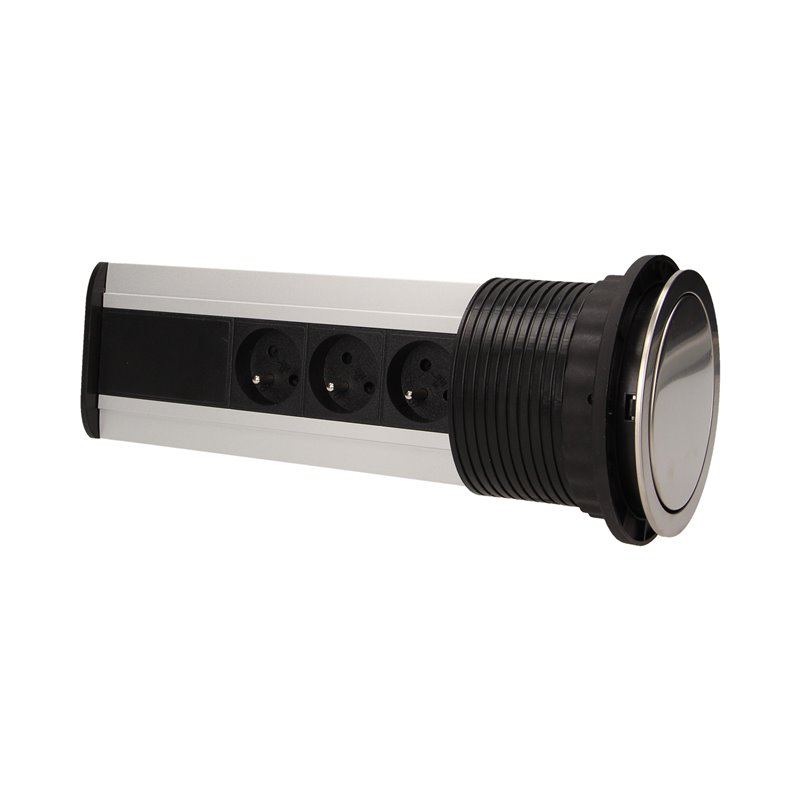 GNIAZDO MEBLOWE O10CM WYSUWANE Z BLATU Z ŁADOWARKĄ USB I PRZEWODEM 1,8M, 3X2P+Z, 2XUSB, INOX ORNO GNIAZDO MEBLOWE O10CM WYSUWANE Z BLATU Z ŁADOWARKĄ USB I PRZEWODEM 1,8M, 3X2P+Z, 2XUSB, INOX ORNO