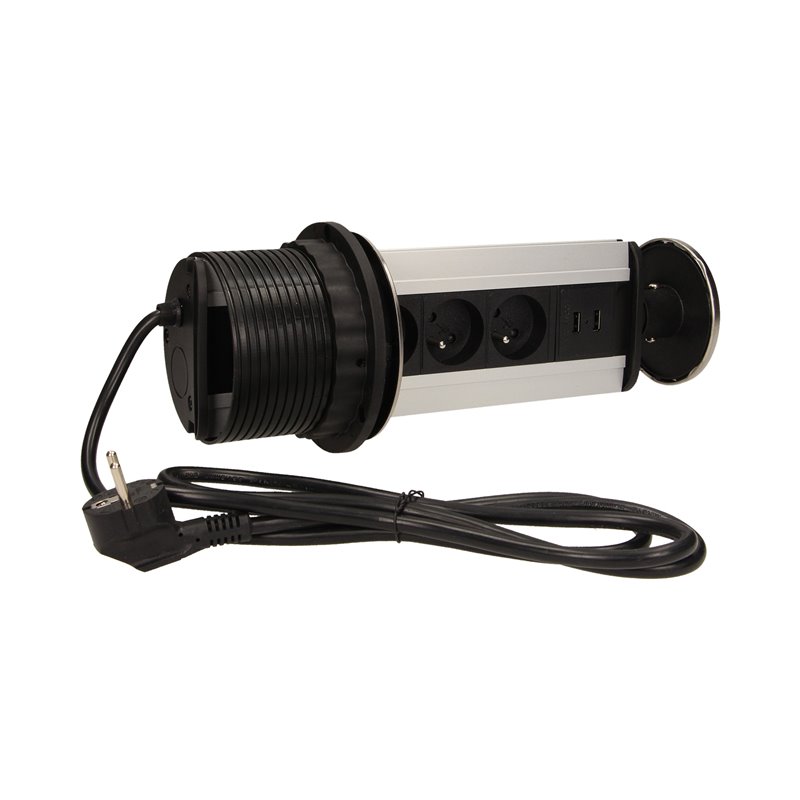 GNIAZDO MEBLOWE O10CM WYSUWANE Z BLATU Z ŁADOWARKĄ USB I PRZEWODEM 1,8M, 3X2P+Z, 2XUSB, INOX ORNO GNIAZDO MEBLOWE O10CM WYSUWANE Z BLATU Z ŁADOWARKĄ USB I PRZEWODEM 1,8M, 3X2P+Z, 2XUSB, INOX ORNO