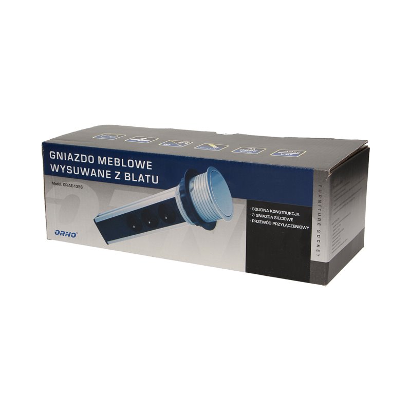 GNIAZDO MEBLOWE O8CM WYSUWANE Z BLATU Z PRZEWODEM 1,8M, 3X2P+Z, INOX ORNO GNIAZDO MEBLOWE O8CM WYSUWANE Z BLATU Z PRZEWODEM 1,8M, 3X2P+Z, INOX ORNO