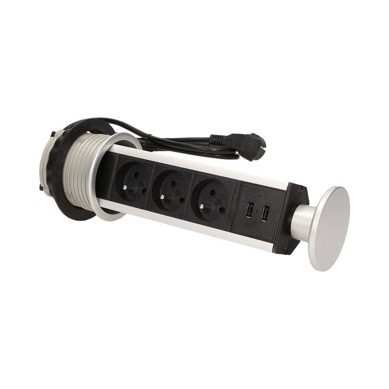 GNIAZDO MEBLOWE O8CM WYSUWANE Z BLATU Z ŁADOWARKĄ USB I PRZEWODEM 1,8M, 3X2P+Z, 2XUSB ORNO GNIAZDO MEBLOWE O8CM WYSUWANE Z BLATU Z ŁADOWARKĄ USB I PRZEWODEM 1,8M, 3X2P+Z, 2XUSB ORNO