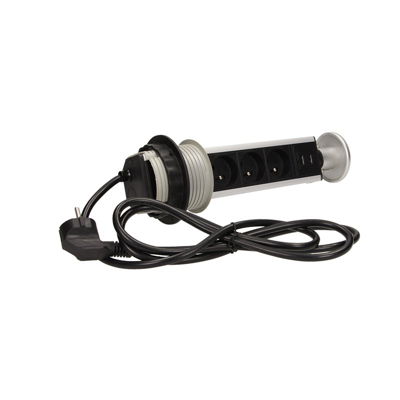 GNIAZDO MEBLOWE O8CM WYSUWANE Z BLATU Z ŁADOWARKĄ USB I PRZEWODEM 1,8M, 3X2P+Z, 2XUSB ORNO GNIAZDO MEBLOWE O8CM WYSUWANE Z BLATU Z ŁADOWARKĄ USB I PRZEWODEM 1,8M, 3X2P+Z, 2XUSB ORNO