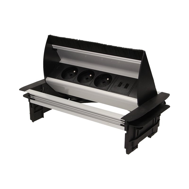 GNIAZDO MEBLOWE WPUSZCZANE W BLAT ZE SZCZOTKĄ PRZECIWKURZOWĄ, ŁADOWARKĄ USB I PRZEWODEM 1,8M, 3X2P+Z, 2XUSB ORNO GNIAZDO MEBLOWE WPUSZCZANE W BLAT ZE SZCZOTKĄ PRZECIWKURZOWĄ, ŁADOWARKĄ USB I PRZEWODEM 1,8M, 3X2P+Z, 2XUSB ORNO