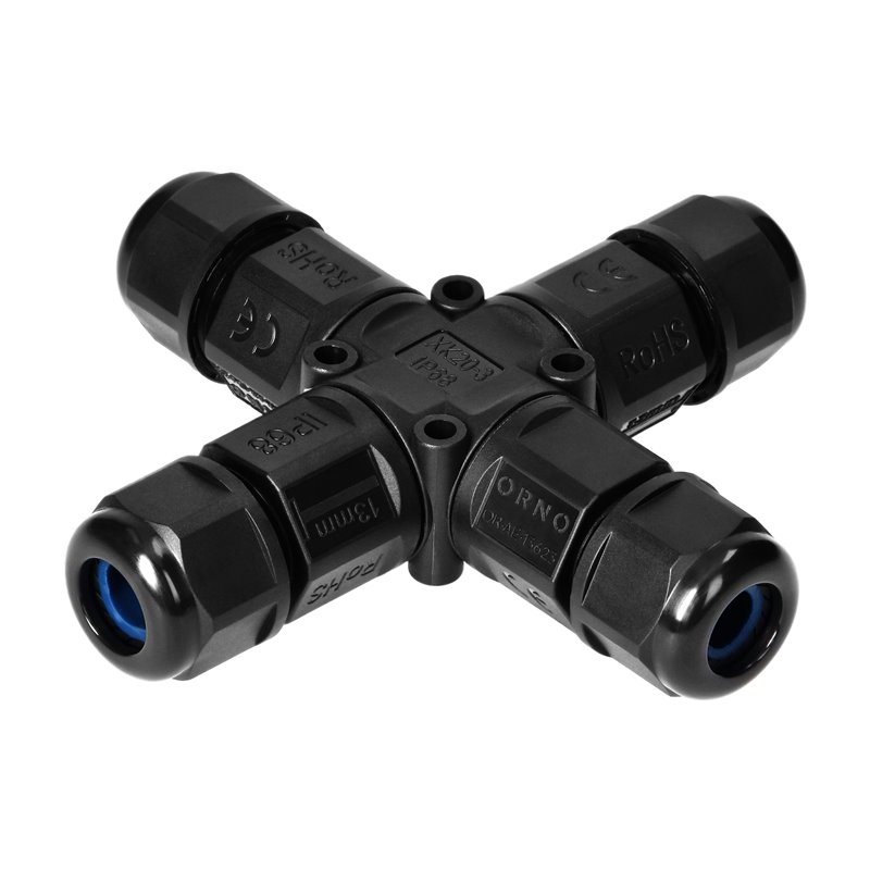 KONEKTOR KABLOWY, ROZDZIELACZ CZTEROKROTNY TYPU-X Z SZYBKOZŁĄCZKĄ, IP68, 3X4MM2, 400V/16A ORNO