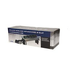 GNIAZDO MEBLOWE WPUSZCZANE W BLAT W NIKLOWANEJ OBUDOWIE Z ŁADOWARKĄ USB I PRZEWODEM 1,8M, 3X2P+Z, 2XUSB ORNO GNIAZDO MEBLOWE WPUSZCZANE W BLAT W NIKLOWANEJ OBUDOWIE Z ŁADOWARKĄ USB I PRZEWODEM 1,8M, 3X2P+Z, 2XUSB ORNO