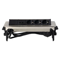 GNIAZDO MEBLOWE WPUSZCZANE W BLAT W NIKLOWANEJ OBUDOWIE Z ŁADOWARKĄ USB I PRZEWODEM 1,8M, 3X2P+Z (SCHUKO), 2XUSB ORNO GNIAZDO MEBLOWE WPUSZCZANE W BLAT W NIKLOWANEJ OBUDOWIE Z ŁADOWARKĄ USB I PRZEWODEM 1,8M, 3X2P+Z (SCHUKO), 2XUSB ORNO