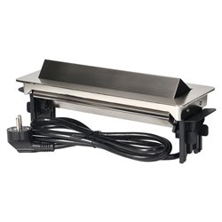 GNIAZDO MEBLOWE WPUSZCZANE W BLAT W NIKLOWANEJ OBUDOWIE Z ŁADOWARKĄ USB I PRZEWODEM 1,8M, 3X2P+Z (SCHUKO), 2XUSB ORNO GNIAZDO MEBLOWE WPUSZCZANE W BLAT W NIKLOWANEJ OBUDOWIE Z ŁADOWARKĄ USB I PRZEWODEM 1,8M, 3X2P+Z (SCHUKO), 2XUSB ORNO