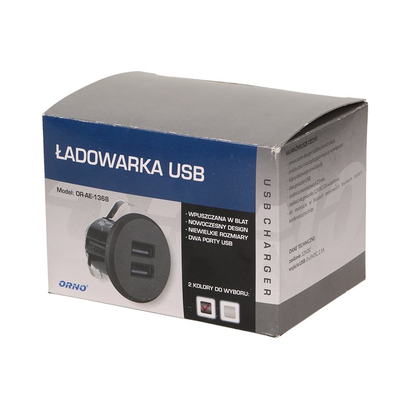 ŁADOWARKA 2XUSB WPUSZCZANA W BLAT, CZARNA ORNO ŁADOWARKA 2XUSB WPUSZCZANA W BLAT, CZARNA ORNO