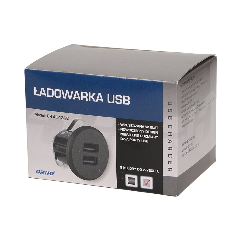 ŁADOWARKA 2XUSB WPUSZCZANA W BLAT, SREBRNA ORNO ŁADOWARKA 2XUSB WPUSZCZANA W BLAT, SREBRNA ORNO