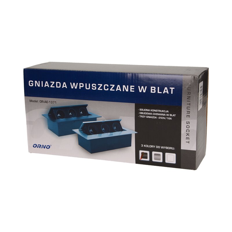 GNIAZDO MEBLOWE WPUSZCZANE W BLAT Z PŁASKIM RANTEM, 3X2P+Z, CZARNE ORNO GNIAZDO MEBLOWE WPUSZCZANE W BLAT Z PŁASKIM RANTEM, 3X2P+Z, CZARNE ORNO