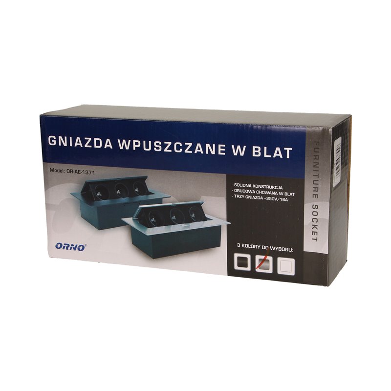 GNIAZDO MEBLOWE WPUSZCZANE W BLAT Z PŁASKIM RANTEM, 3X2P+Z, SREBRNE ORNO GNIAZDO MEBLOWE WPUSZCZANE W BLAT Z PŁASKIM RANTEM, 3X2P+Z, SREBRNE ORNO