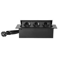 GNIAZDO MEBLOWE WPUSZCZANE W BLAT Z PŁASKIM RANTEM, 3 GNIAZDAMI 2P+Z (SCHUKO) ORAZ PRZEWODEM 1,5M (3X1,5MM2), CZARNE ORNO GNIAZDO MEBLOWE WPUSZCZANE W BLAT Z PŁASKIM RANTEM, 3 GNIAZDAMI 2P+Z (SCHUKO) ORAZ PRZEWODEM 1,5M (3X1,5MM2), CZARNE ORNO