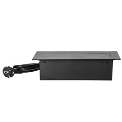 GNIAZDO MEBLOWE WPUSZCZANE W BLAT Z PŁASKIM RANTEM, 3 GNIAZDAMI 2P+Z (SCHUKO) ORAZ PRZEWODEM 1,5M (3X1,5MM2), CZARNE ORNO GNIAZDO MEBLOWE WPUSZCZANE W BLAT Z PŁASKIM RANTEM, 3 GNIAZDAMI 2P+Z (SCHUKO) ORAZ PRZEWODEM 1,5M (3X1,5MM2), CZARNE ORNO