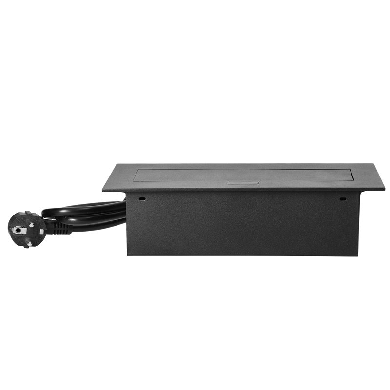 GNIAZDO MEBLOWE WPUSZCZANE W BLAT Z PŁASKIM RANTEM, 3 GNIAZDAMI 2P+Z (SCHUKO) ORAZ PRZEWODEM 1,5M (3X1,5MM2), CZARNE ORNO GNIAZDO MEBLOWE WPUSZCZANE W BLAT Z PŁASKIM RANTEM, 3 GNIAZDAMI 2P+Z (SCHUKO) ORAZ PRZEWODEM 1,5M (3X1,5MM2), CZARNE ORNO