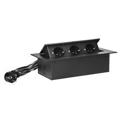 GNIAZDO MEBLOWE WPUSZCZANE W BLAT Z PŁASKIM RANTEM, 3 GNIAZDAMI 2P+Z (SCHUKO) ORAZ PRZEWODEM 1,5M (3X1,5MM2), CZARNE ORNO GNIAZDO MEBLOWE WPUSZCZANE W BLAT Z PŁASKIM RANTEM, 3 GNIAZDAMI 2P+Z (SCHUKO) ORAZ PRZEWODEM 1,5M (3X1,5MM2), CZARNE ORNO