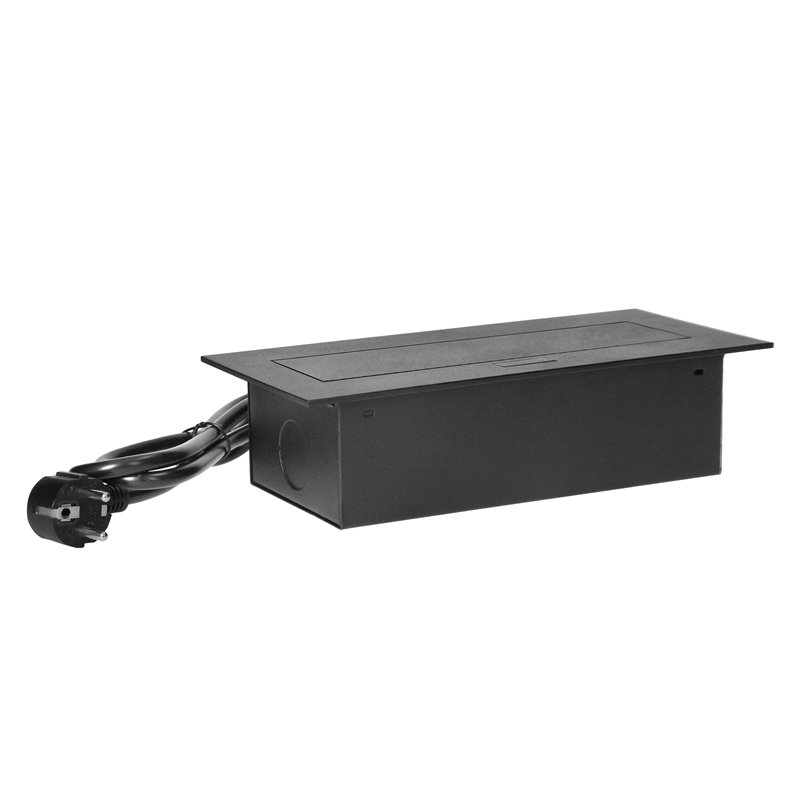 GNIAZDO MEBLOWE WPUSZCZANE W BLAT Z PŁASKIM RANTEM, 3 GNIAZDAMI 2P+Z (SCHUKO) ORAZ PRZEWODEM 1,5M (3X1,5MM2), CZARNE ORNO GNIAZDO MEBLOWE WPUSZCZANE W BLAT Z PŁASKIM RANTEM, 3 GNIAZDAMI 2P+Z (SCHUKO) ORAZ PRZEWODEM 1,5M (3X1,5MM2), CZARNE ORNO