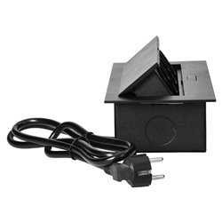 GNIAZDO MEBLOWE WPUSZCZANE W BLAT Z PŁASKIM RANTEM, 3 GNIAZDAMI 2P+Z (SCHUKO) ORAZ PRZEWODEM 1,5M (3X1,5MM2), CZARNE ORNO GNIAZDO MEBLOWE WPUSZCZANE W BLAT Z PŁASKIM RANTEM, 3 GNIAZDAMI 2P+Z (SCHUKO) ORAZ PRZEWODEM 1,5M (3X1,5MM2), CZARNE ORNO