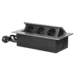 GNIAZDO MEBLOWE WPUSZCZANE W BLAT Z PŁASKIM RANTEM, 3 GNIAZDAMI 2P+Z (SCHUKO) ORAZ PRZEWODEM 1,5M (3X1,5MM2), SREBRNE ORNO GNIAZDO MEBLOWE WPUSZCZANE W BLAT Z PŁASKIM RANTEM, 3 GNIAZDAMI 2P+Z (SCHUKO) ORAZ PRZEWODEM 1,5M (3X1,5MM2), SREBRNE ORNO