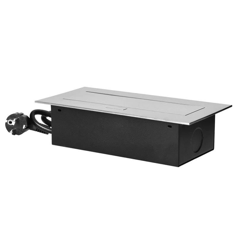 GNIAZDO MEBLOWE WPUSZCZANE W BLAT Z PŁASKIM RANTEM, 3 GNIAZDAMI 2P+Z (SCHUKO) ORAZ PRZEWODEM 1,5M (3X1,5MM2), SREBRNE ORNO GNIAZDO MEBLOWE WPUSZCZANE W BLAT Z PŁASKIM RANTEM, 3 GNIAZDAMI 2P+Z (SCHUKO) ORAZ PRZEWODEM 1,5M (3X1,5MM2), SREBRNE ORNO
